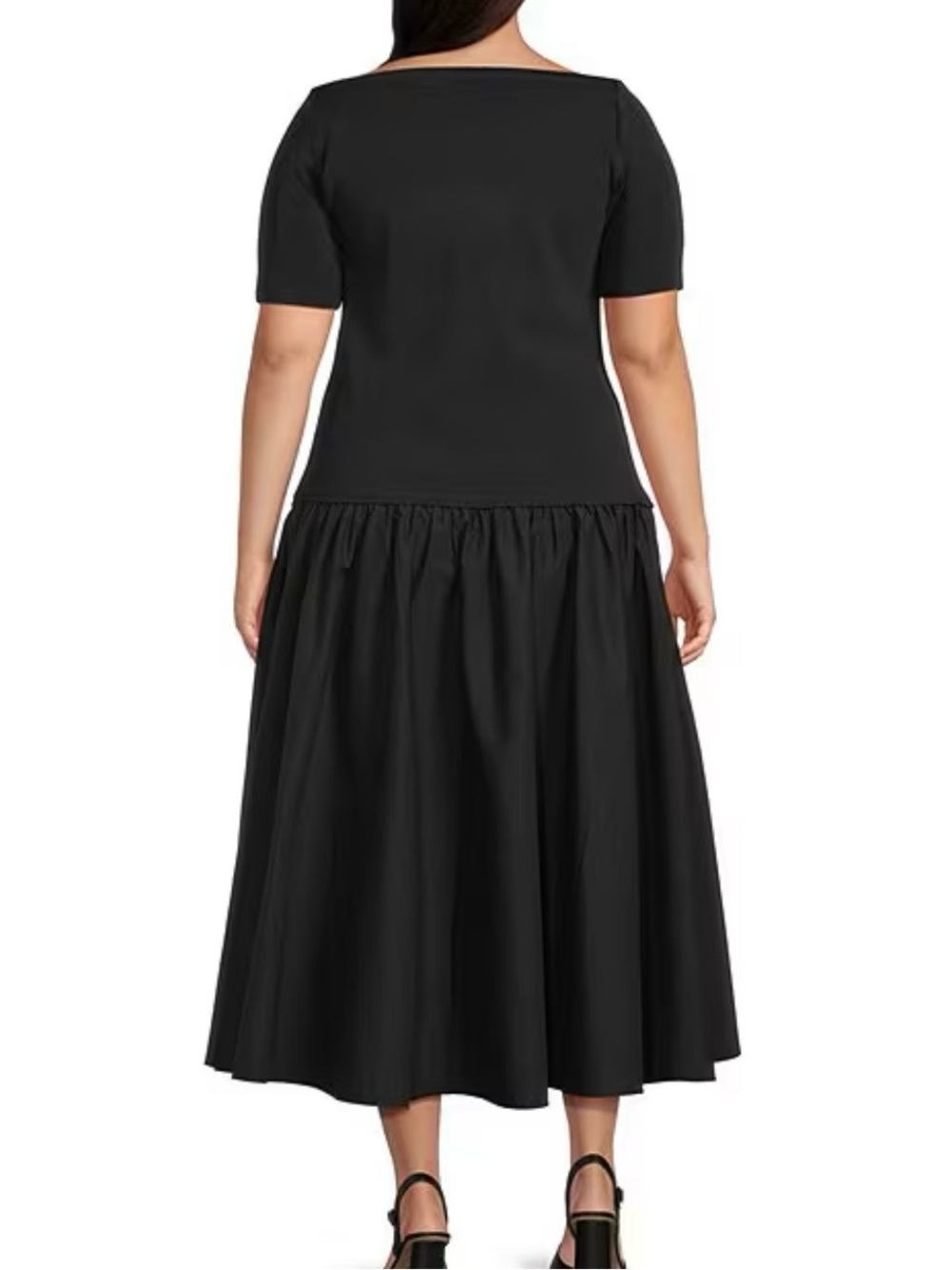 Plus Size Delilah Scoop Neck Elbow Sleeve Mixed Media Midi Dress